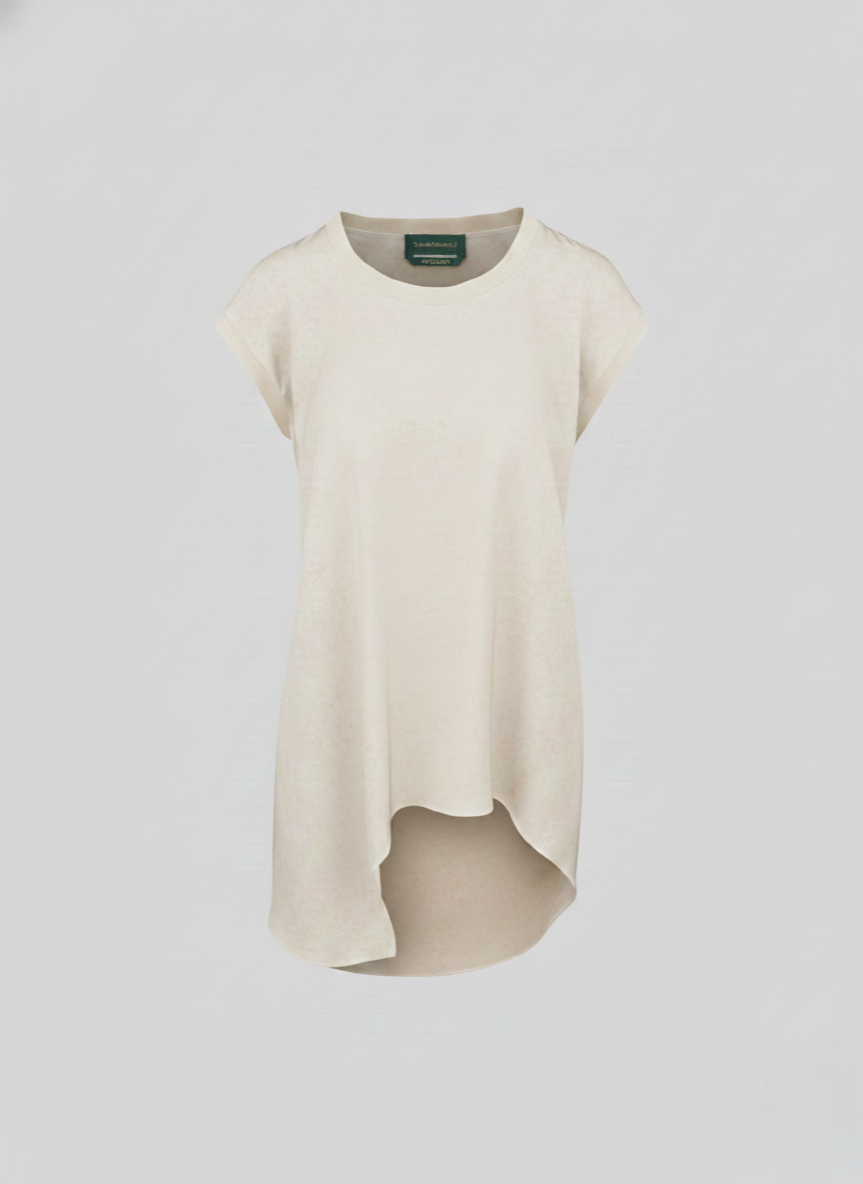 T-SHIRT ASIMMETRICA IN RASO LUCIDO