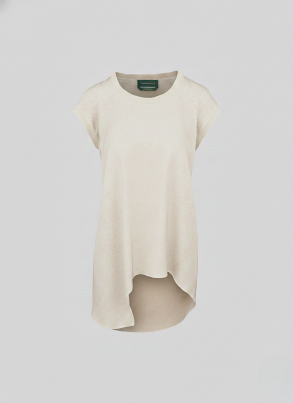 T-SHIRT ASIMMETRICA IN RASO LUCIDO