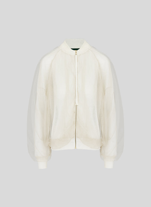 SILK AND COTTON KNIT BOMBER WITH TULLE