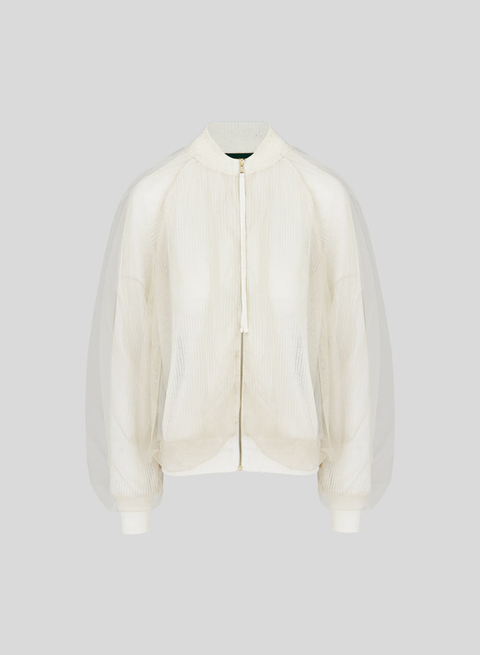 BOMBER IN MAGLIA DI SETA E COTONE CON TULLE