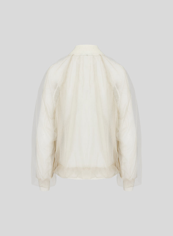 SILK AND COTTON KNIT BOMBER WITH TULLE