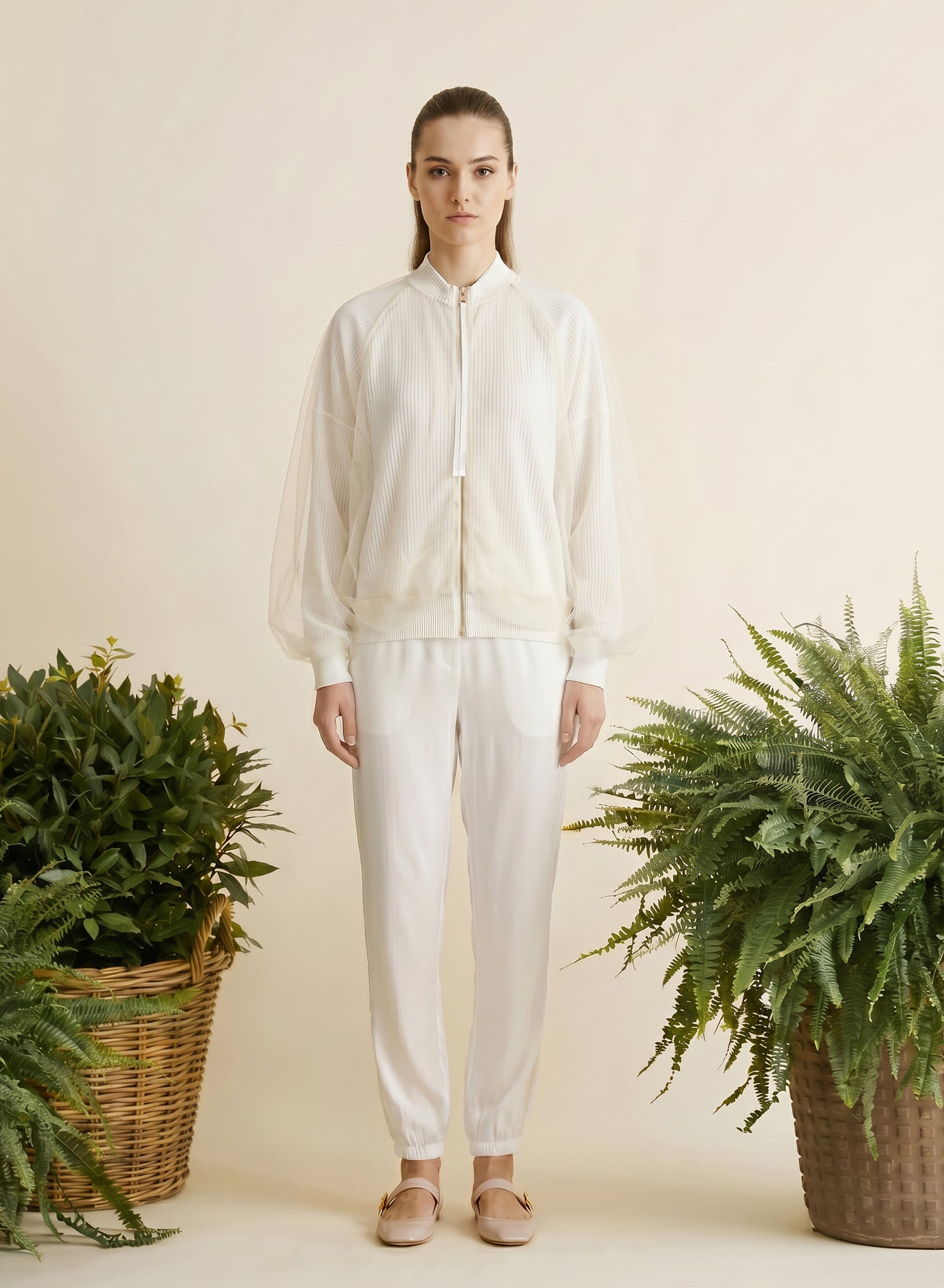 BOMBER IN MAGLIA DI SETA E COTONE CON TULLE