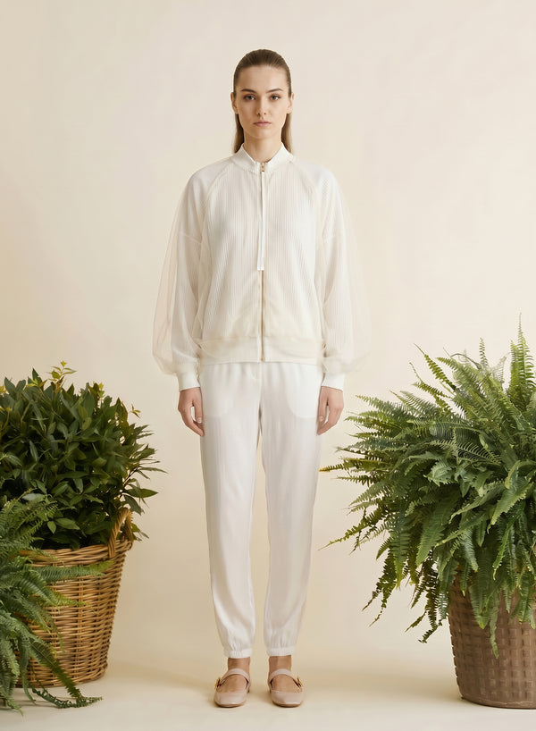 BOMBER IN MAGLIA DI SETA E COTONE CON TULLE