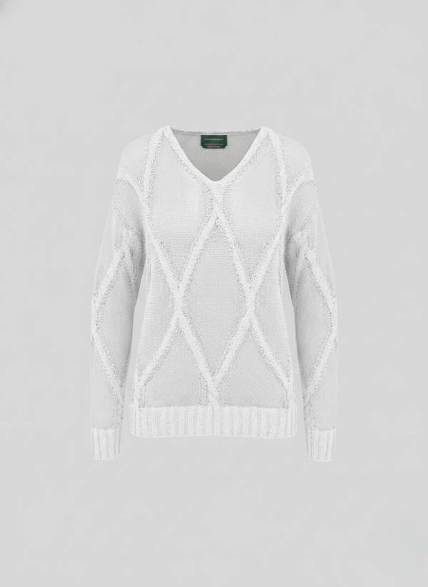 CREW NECK SWEATER WITH DIAMOND WEAVE