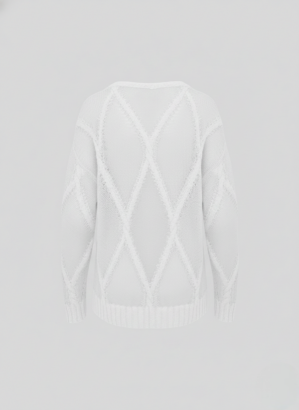 CREW NECK SWEATER WITH DIAMOND WEAVE