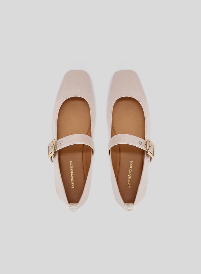 LEATHER AND FABRIC MARY-JANE BALLET FLATS