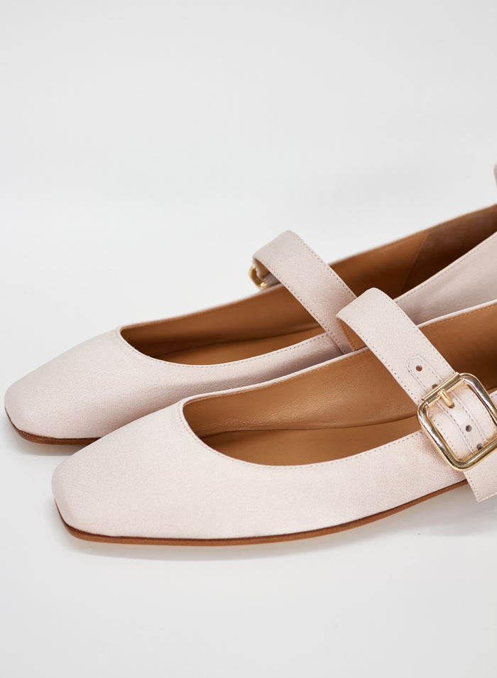 LEATHER AND FABRIC MARY-JANE BALLET FLATS