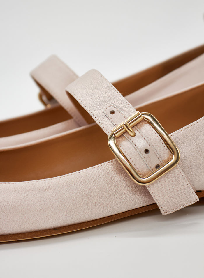 LEATHER AND FABRIC MARY-JANE BALLET FLATS