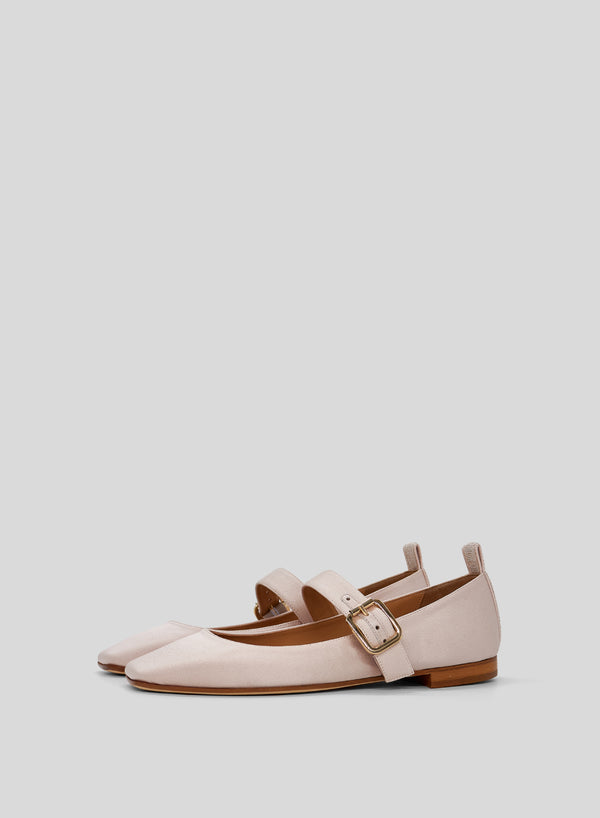 LEATHER AND FABRIC MARY-JANE BALLET FLATS