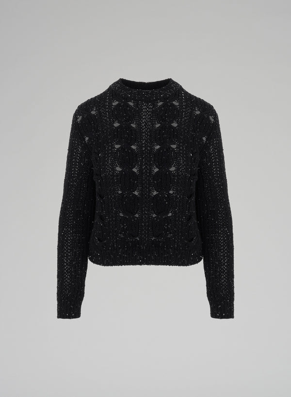 ICONIC CABLE KNIT SWEATER WITH SEQUINS