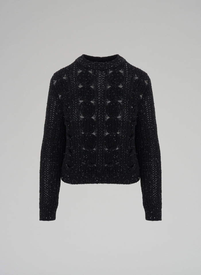 ICONIC CABLE KNIT SWEATER WITH SEQUINS