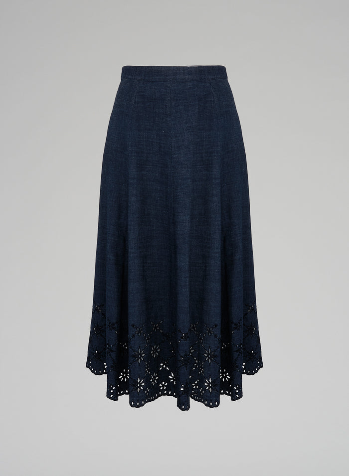 EMBROIDERED DENIM SKIRT