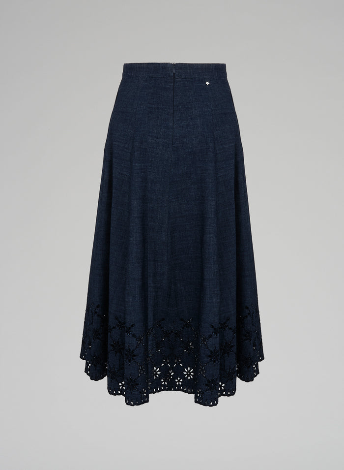 EMBROIDERED DENIM SKIRT