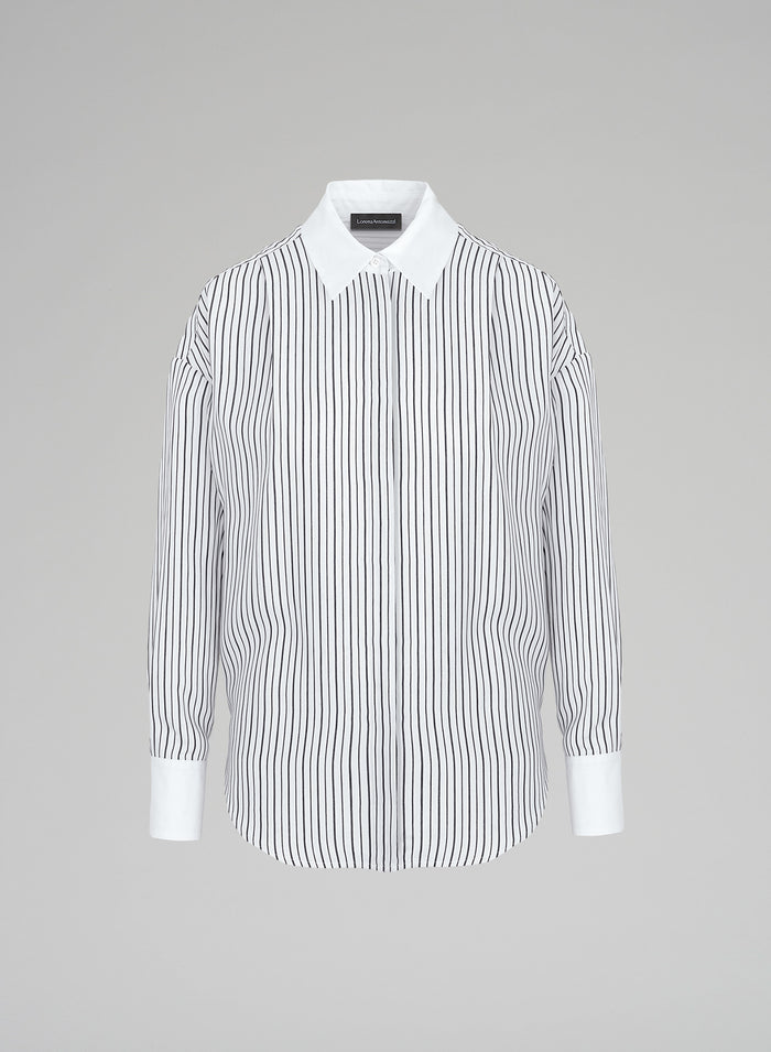 CAMICIA A RIGHE IN MISTO VISCOSA E SETA