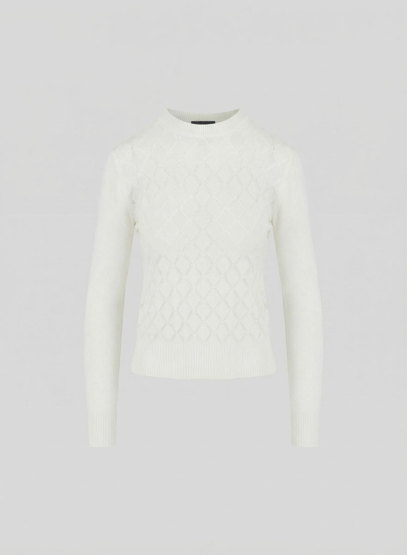 COTTON SWEATER WITH FRINGED RHOMBUS PATTERN