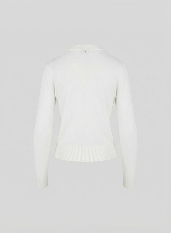 COTTON SWEATER WITH FRINGED RHOMBUS PATTERN