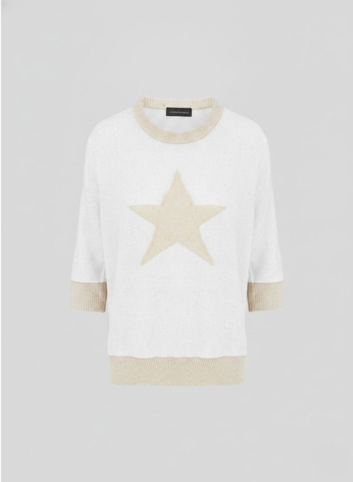 MAGLIA IN COTONE MORBIDO CON INSERTO PAILLETTES E INTARSIO A STELLA