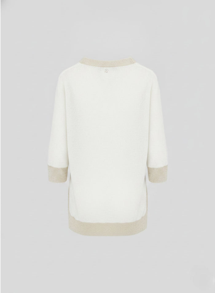 MAGLIA IN COTONE MORBIDO CON INSERTO PAILLETTES E INTARSIO A STELLA