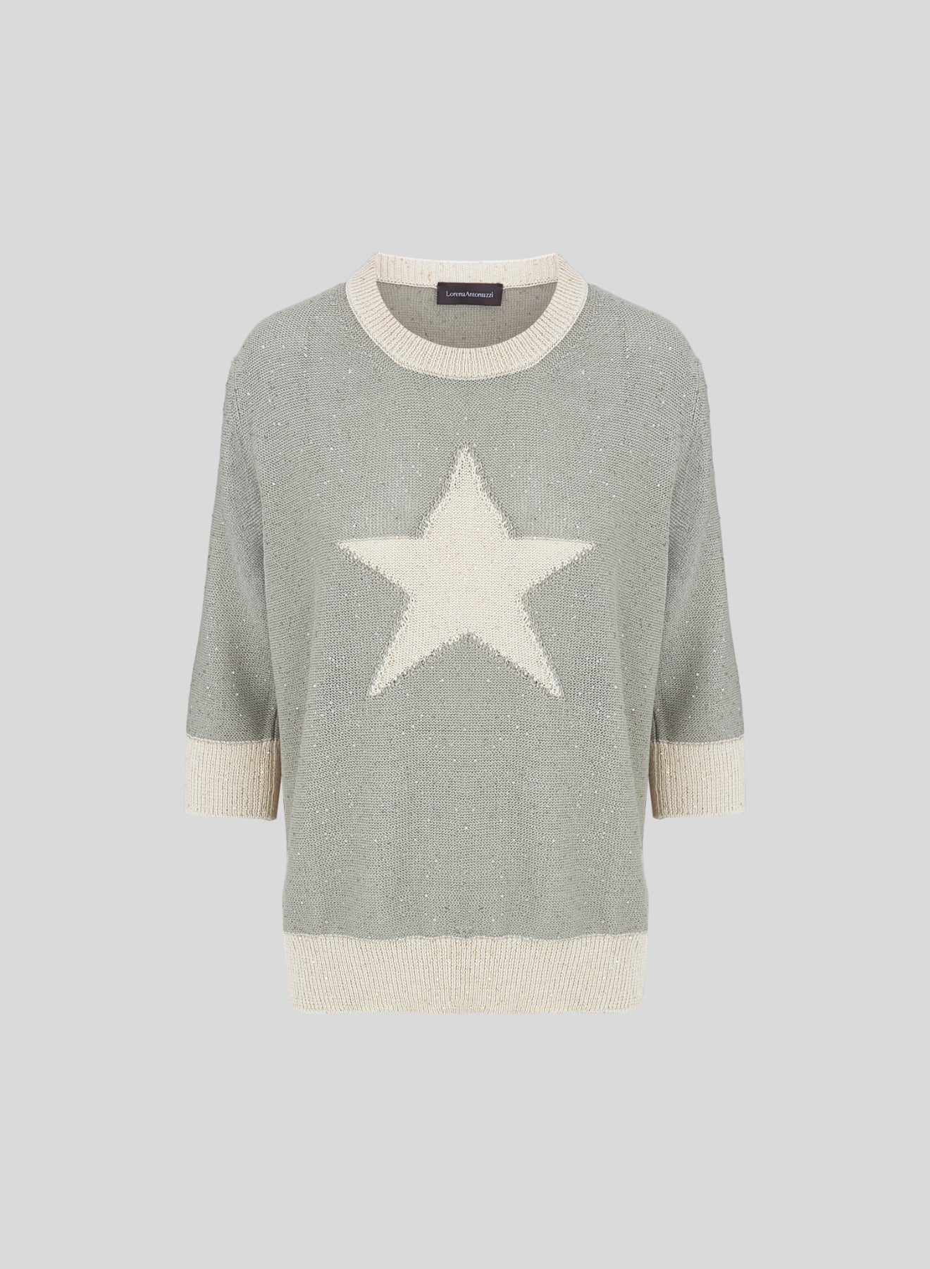 MAGLIA IN COTONE MORBIDO CON INSERTO PAILLETTES E INTARSIO A STELLA