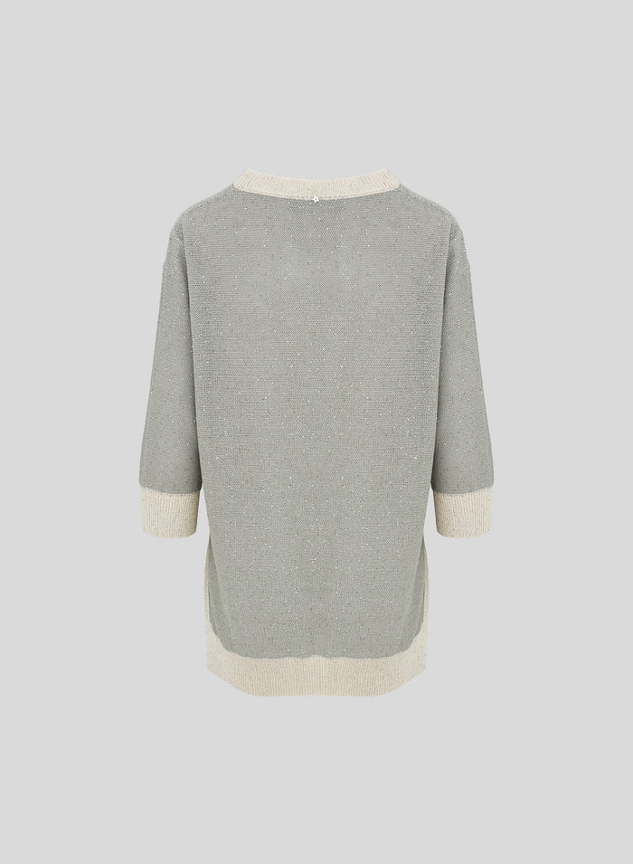 MAGLIA IN COTONE MORBIDO CON INSERTO PAILLETTES E INTARSIO A STELLA
