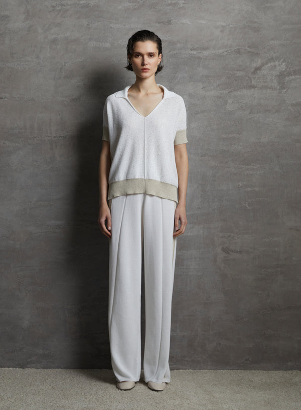 PANTALONI IN MAGLIA DI COTONE MORBIDO CON INSERTO PAILLETTES