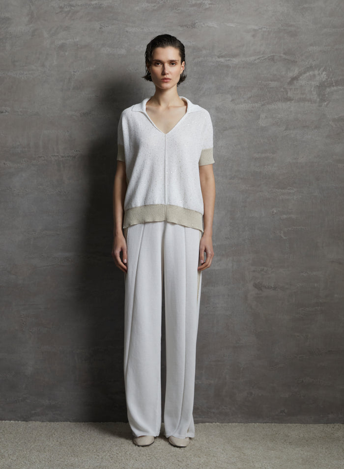 PANTALONI IN MAGLIA DI COTONE MORBIDO CON INSERTO PAILLETTES
