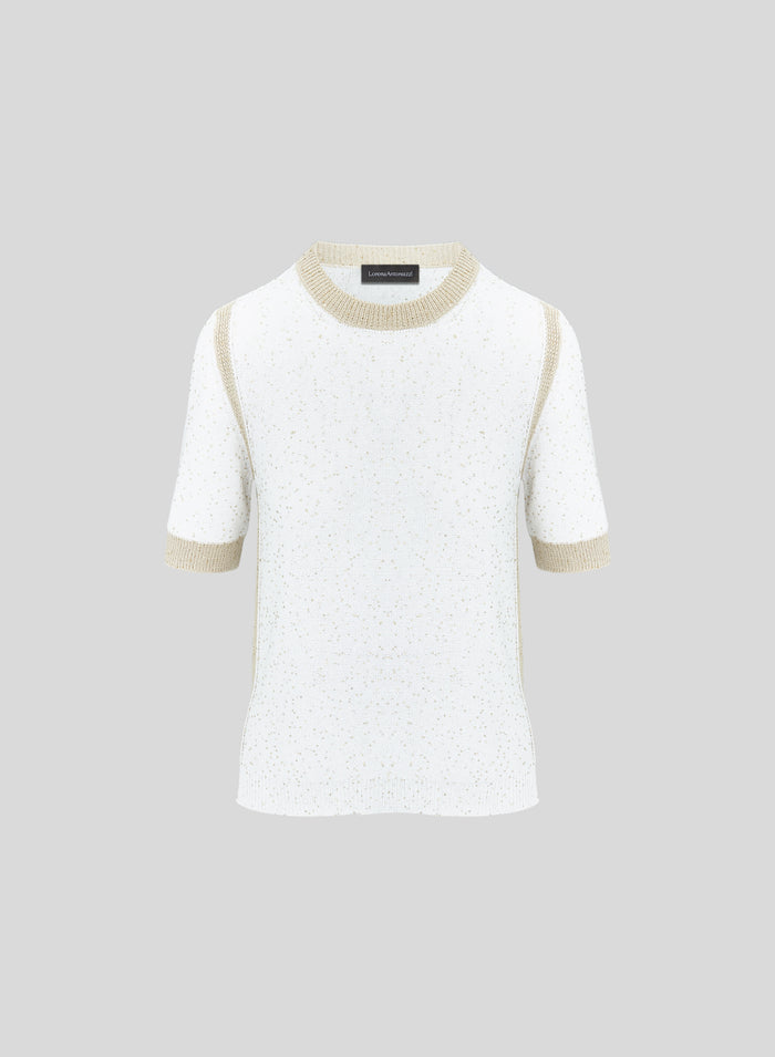 SMOOTH COTTON SWEATER WITH SEQUINS THREAD