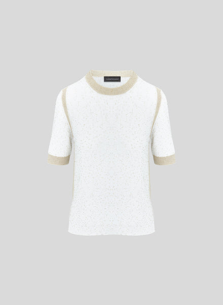 SMOOTH COTTON SWEATER WITH SEQUINS THREAD