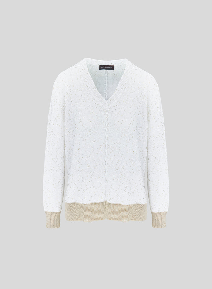 SMOOTH COTTON SWEATER WITH SEQUINS THREAD