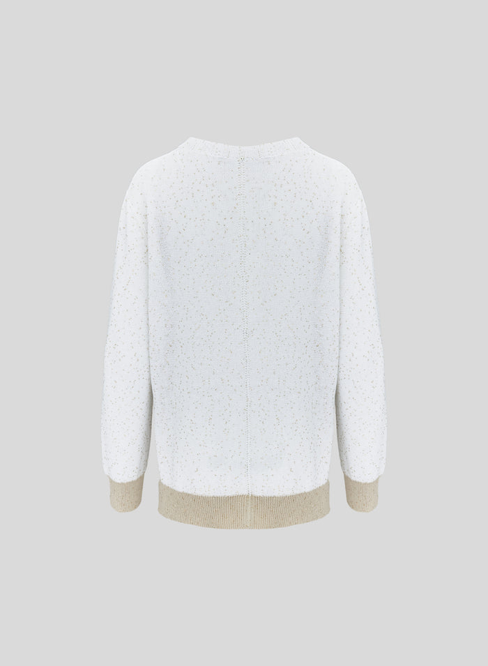 SMOOTH COTTON SWEATER WITH SEQUINS THREAD