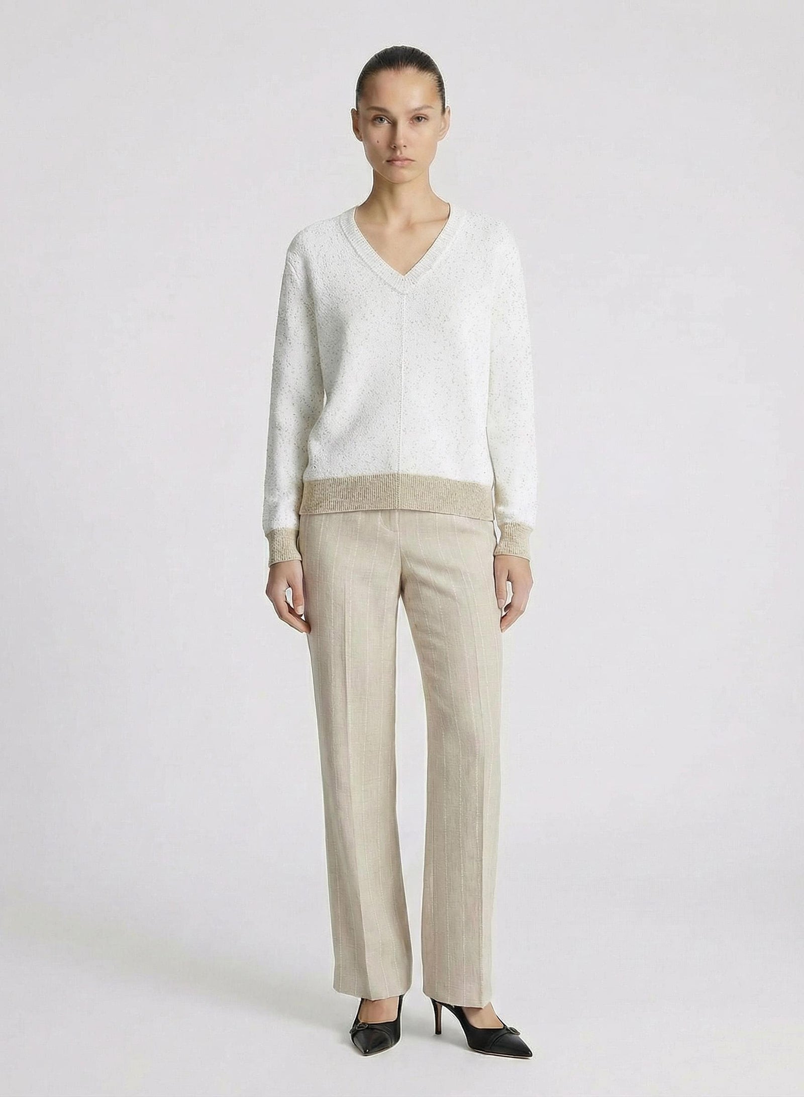 SMOOTH COTTON SWEATER WITH SEQUINS THREAD
