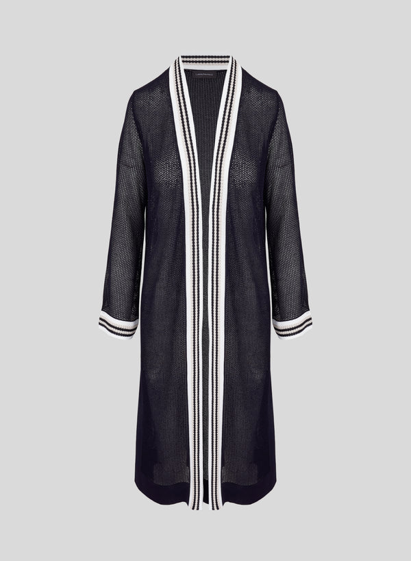 LONG VISCOSE BLEND NET KNIT CARDIGAN