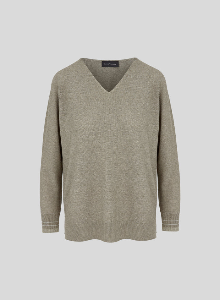 VISCOSE BLEND RICE-STICH KNITTED SWEATER
