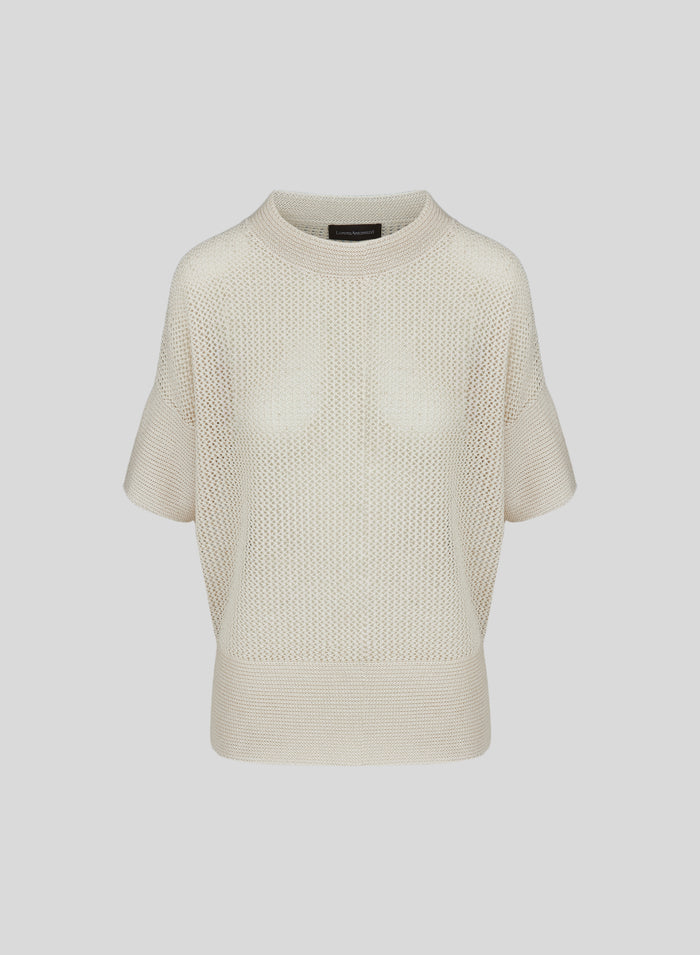 VISCOSE BLEND MESH KNIT TOP WITH SEQUINS
