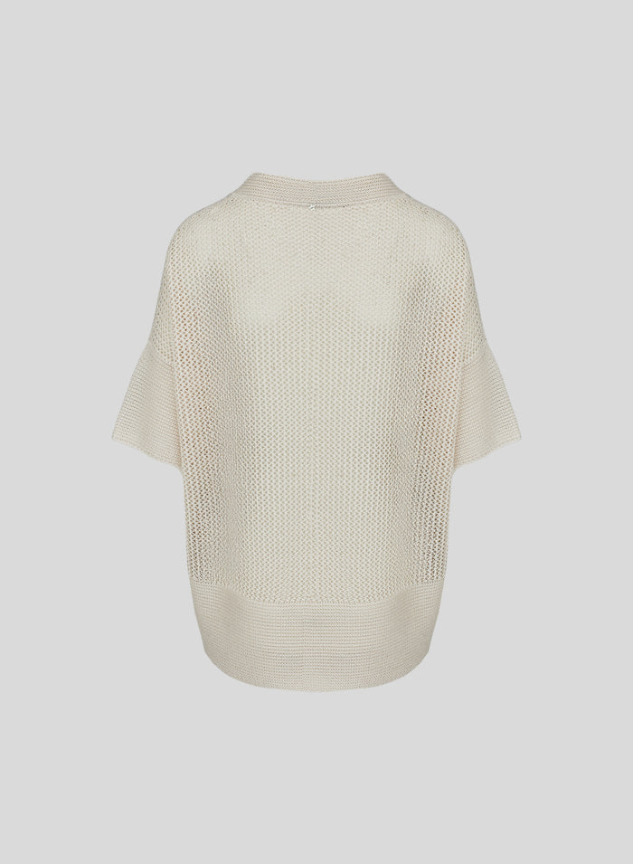 VISCOSE BLEND MESH KNIT TOP WITH SEQUINS