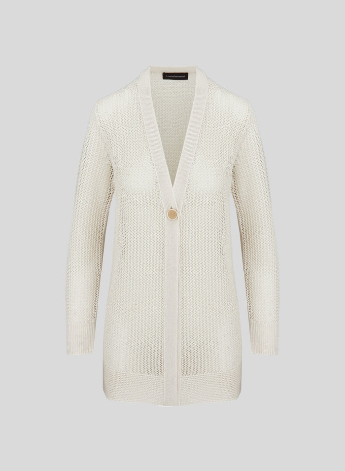 VISCOSE BLEND MESH KNIT CARDIGAN WITH SEQUINS