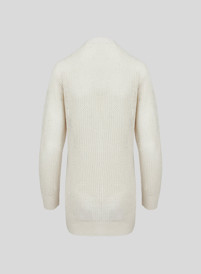 VISCOSE BLEND MESH KNIT CARDIGAN WITH SEQUINS
