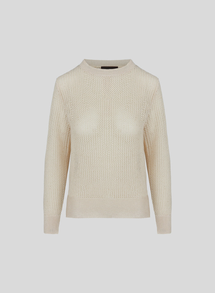 LINKS AND MESH STITCHED VISCOSE SWEATER WITH SEQUINS