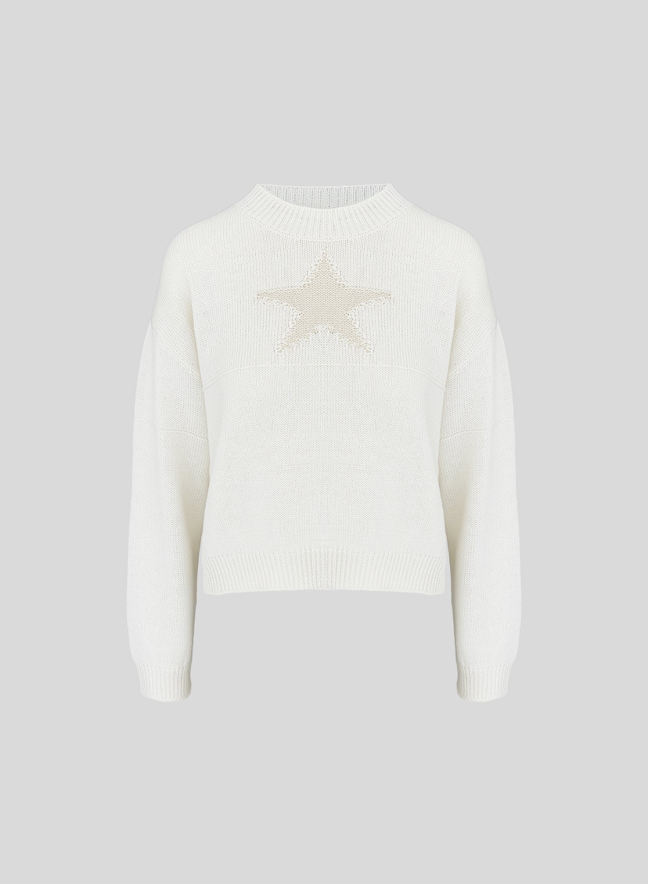 COTTON, LINEN AND SILK CREW NECK SWEATER WITH INTARSIA STAR DESIGN