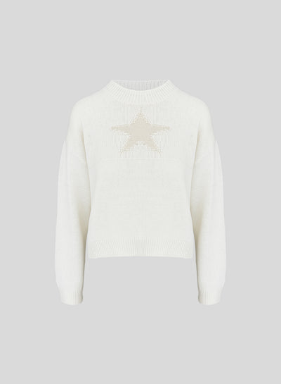 MAGLIA GIROCOLLO IN COTONE, LINO E SETA CON INTARSIO A STELLA