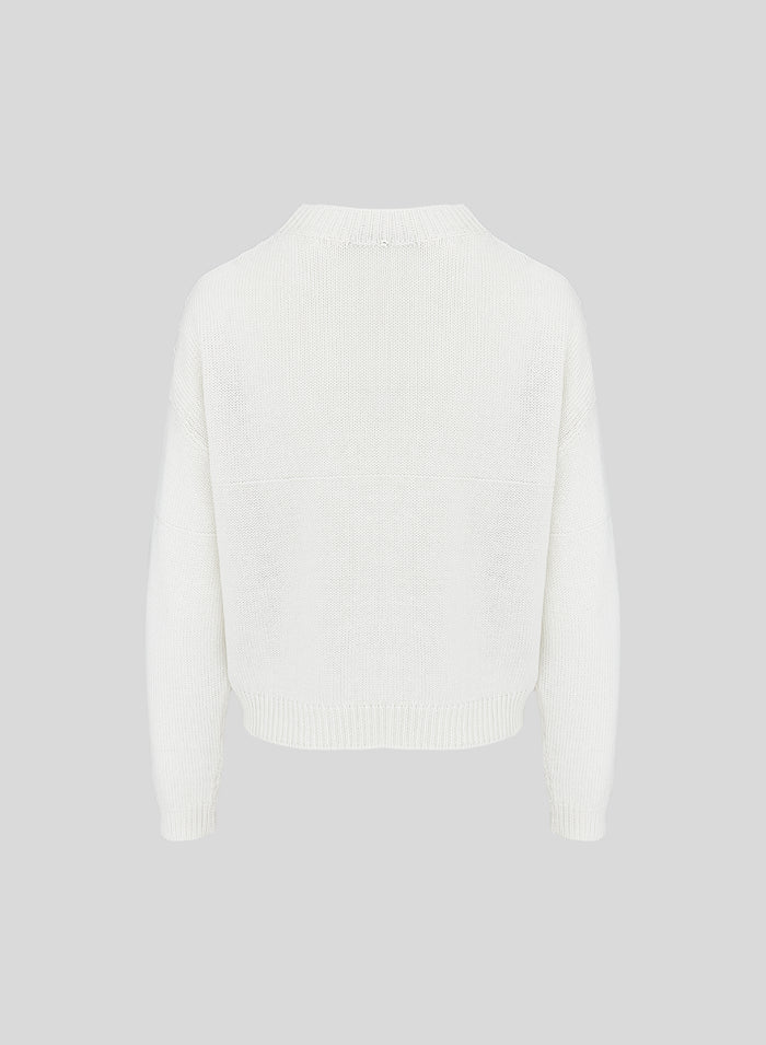 COTTON, LINEN AND SILK CREW NECK SWEATER WITH INTARSIA STAR DESIGN