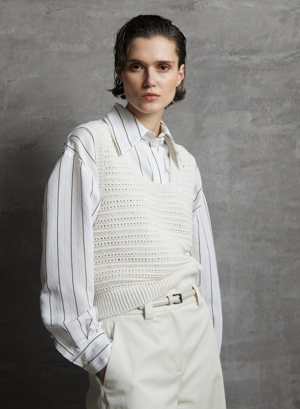 COTTON, LINEN, AND SILK OPENWORK STITCH VEST