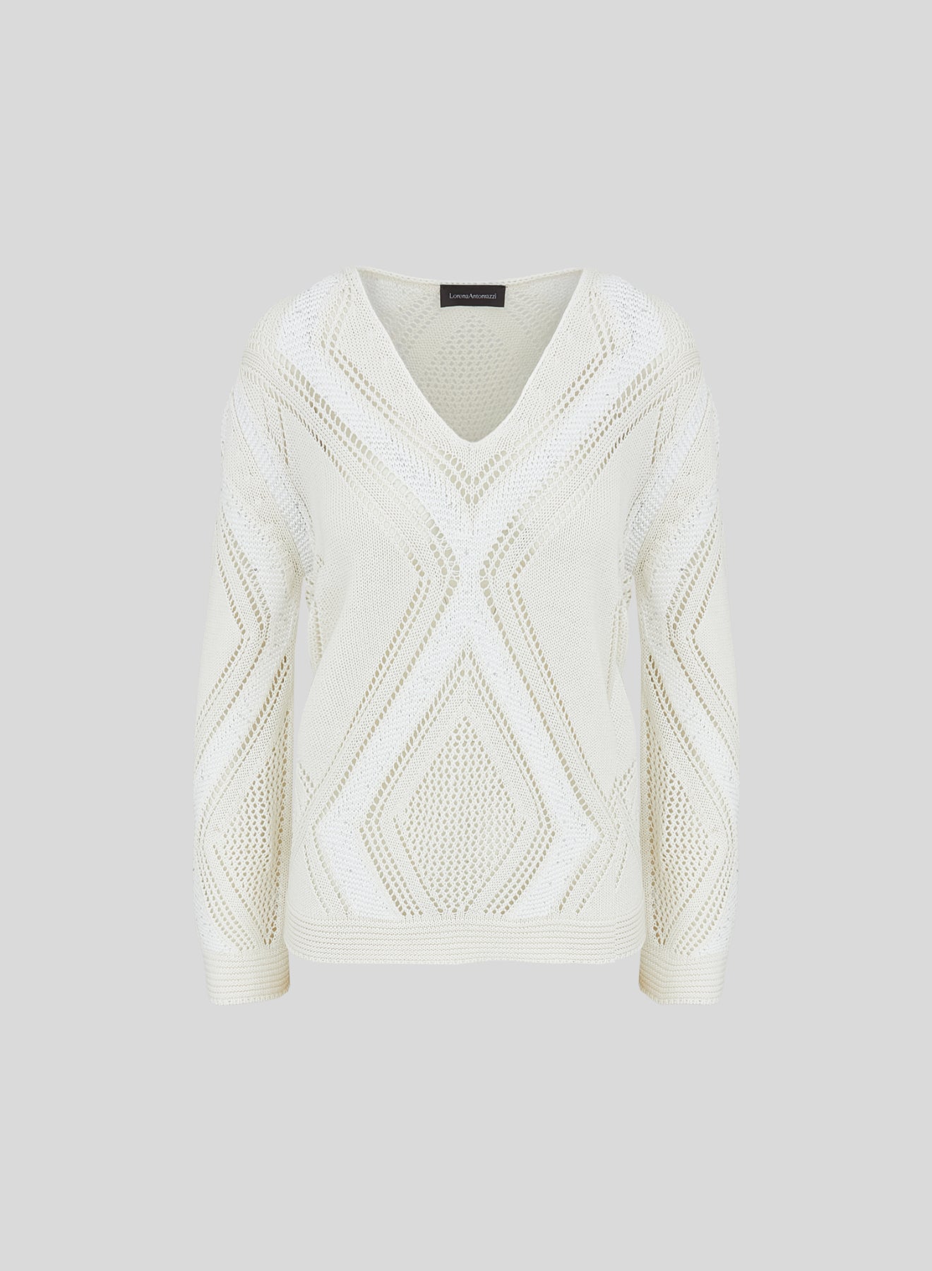COTTON, LINEN AND SILK SWEATER WITH CHEVRON DIAMOND PATTERN