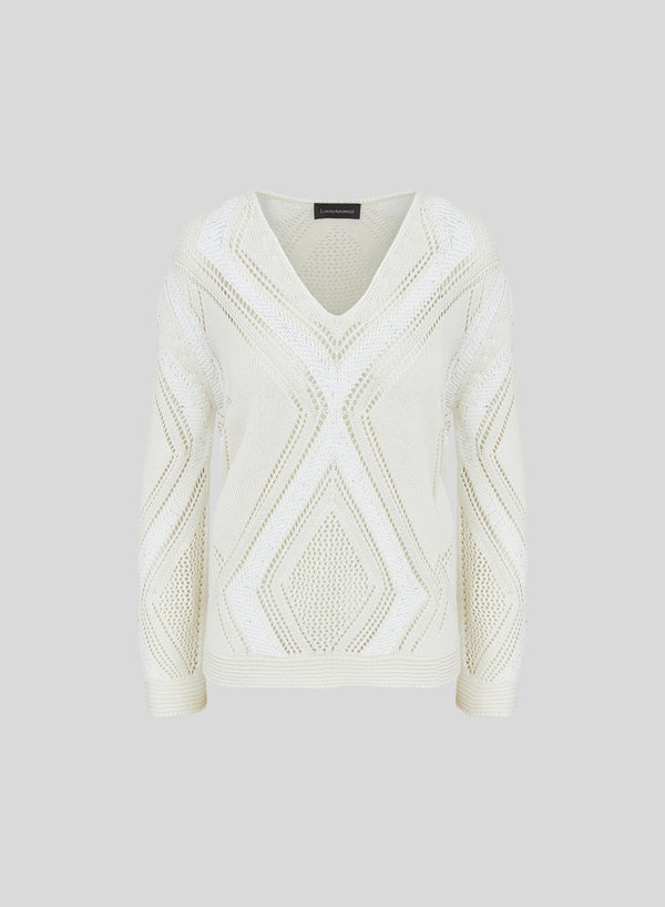 MAGLIA IN COTONE, LINO E SETA CON DISEGNO A ROMBI IN CHEVRON