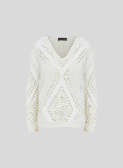 MAGLIA IN COTONE, LINO E SETA CON DISEGNO A ROMBI IN CHEVRON