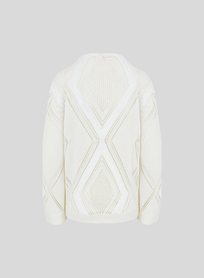 MAGLIA IN COTONE, LINO E SETA CON DISEGNO A ROMBI IN CHEVRON