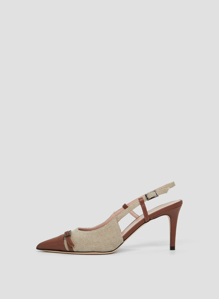 LEATHER AND CANVAS POINTED SLINGBACK