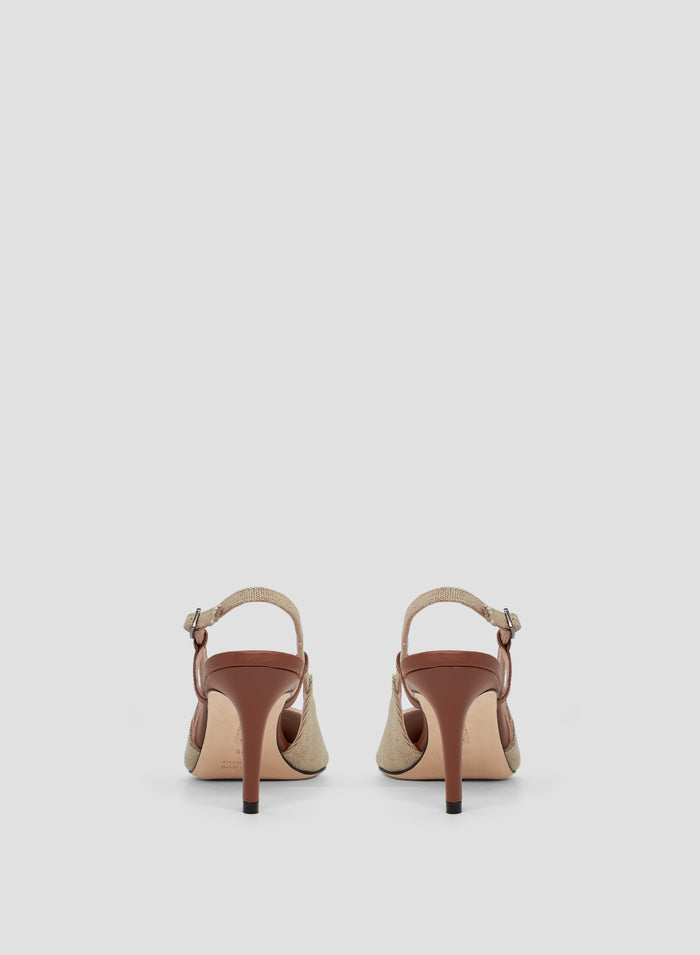 LEATHER AND CANVAS POINTED SLINGBACK
