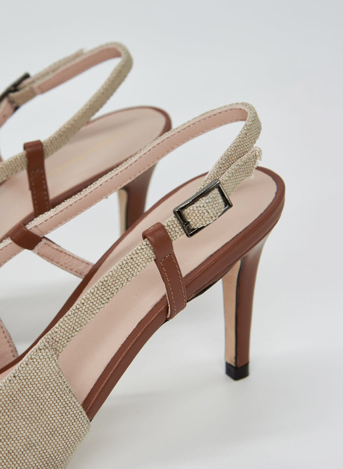 LEATHER AND CANVAS POINTED SLINGBACK