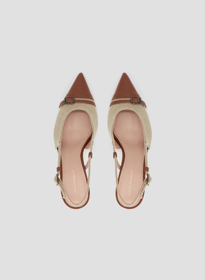 LEATHER AND CANVAS POINTED SLINGBACK